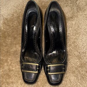 Naturalizer Black Leather Heels with Gold Buckle